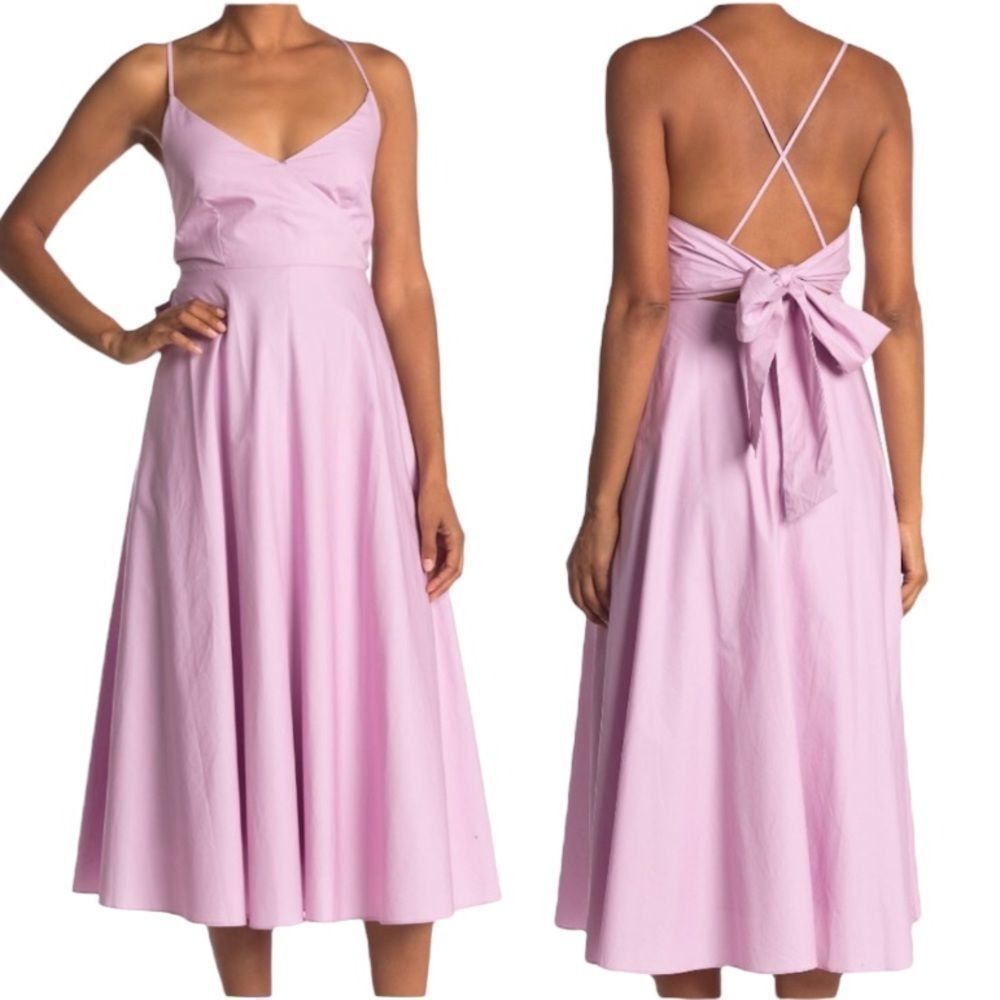 LUSH Lilac Surplice Neck A-Line Midi Sleeveless Dress Bow Tie Back Size Small